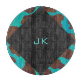 Monogramm Kuh braun und Aquamarin Schneidebrett (Vorderseite)