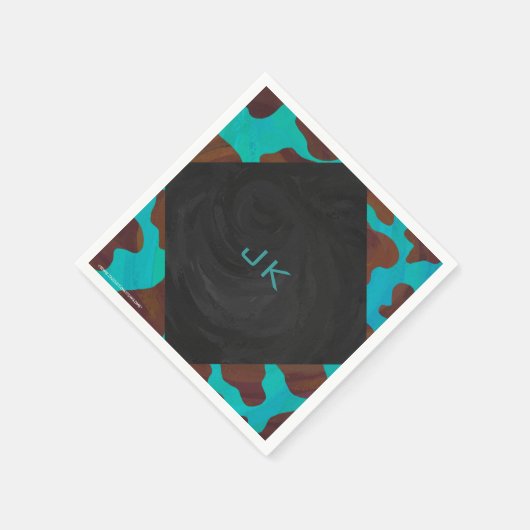Monogramm Kuh braun und Aquamarin Serviette (Ecke)