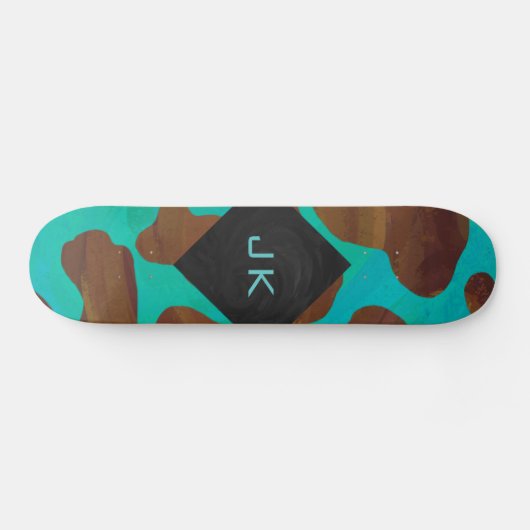 Monogramm Kuh braun und Aquamarin Skateboard (Horizontal)