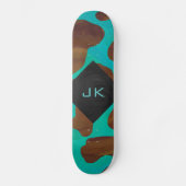 Monogramm Kuh braun und Aquamarin Skateboard (Vorderseite)