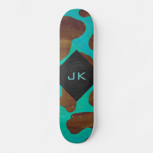 Monogramm Kuh braun und Aquamarin Skateboard
