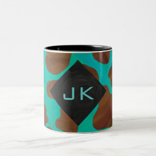 Monogramm Kuh braun und Aquamarin Zweifarbige Tasse