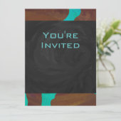 Monogramm-Kuh Braun und Aquamarines Drucken Einladung (Stehend Vorderseite)