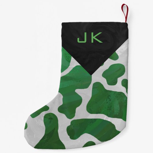 Monogramm-Kuh-grüner und weißer Druck-Muster Kleiner Weihnachtsstrumpf (Rückseite)