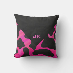Monogramm-Kuh in Hot Pink und Schwarzdruck Kissen