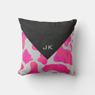 Monogramm-Kuh in Hot Pink und Weiß bedruckt Kissen
