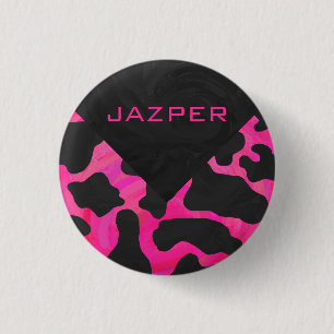 Monogramm-Kuh-Pink-und Schwarz-Druck Button