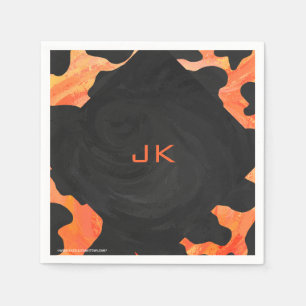 Monogramm Kuh Schwarz und Orange-Druck Serviette