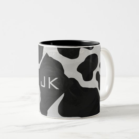 Monogramm-Kuh Schwarzweiss Zweifarbige Tasse (VorderseiteRechts)