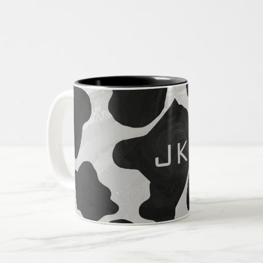 Monogramm-Kuh Schwarzweiss Zweifarbige Tasse (Vorderseite Links)