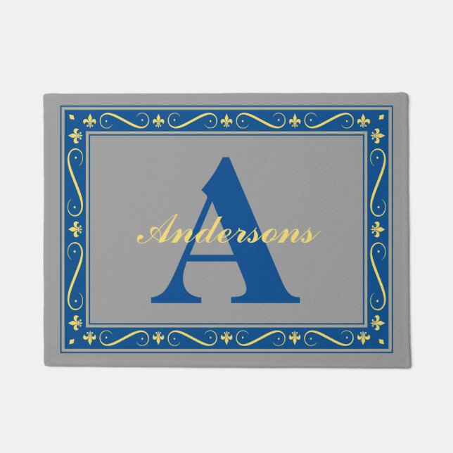 Monogramm kundengebundenes Liliengrenzegrau Fußmatte (Vorderseite)