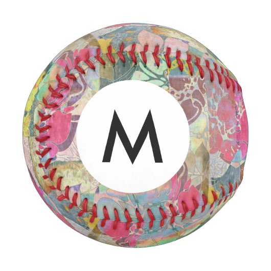 Monogramm Kunst Blumen Grunge-Muster Baseball (Vorderseite Links)
