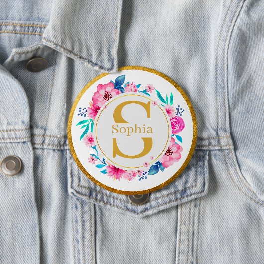 Monogramm Kunst I Goldinitiale und Wasserfarben-Ro Button (Beispiel)