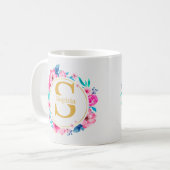 Monogramm Kunst I Goldinitiale und Wasserfarben-Ro Kaffeetasse (Vorderseite Links)