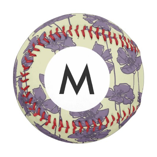 Monogramm Kunst Vintage-Blumenmuster Hintergrund Baseball (Vorderseite Links)