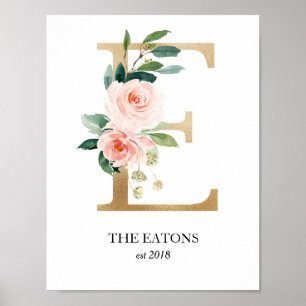 Monogramm-Kunstposter, Buchstabe E, Hochzeit, Kind Poster