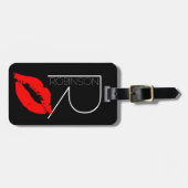 Monogramm Kuss-Lippenschwarz-rotes Gepäckanhänger (Vorderseite horizontal)