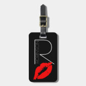 Monogramm Kuss-Lippenschwarz-rotes Gepäckanhänger (Vorderseite vertikal)