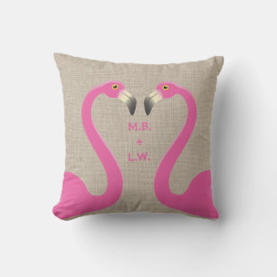 Monogramm-Küssende-Flamingos-Jute-Outdoor-Kissen Kissen Für Draußen