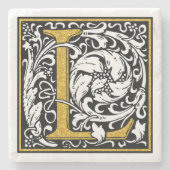 Monogramm L-Blütenakzente für Schwarz und Gold-Gli Steinuntersetzer (Vorderseite)