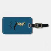 Monogramm L Kobalt Aquarell Blume Gepäckstück Gepäckanhänger (Vorderseite horizontal)