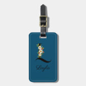 Monogramm L Kobalt Aquarell Blume Gepäckstück Gepäckanhänger (Vorderseite vertikal)