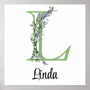 Monogramm L Lavendel-Eukalyptus-Kinderzimmer  Poster