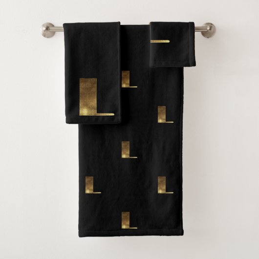 Monogramm L Schwarzes und Gold schauen elegante Badhandtuch Set (Insitu)