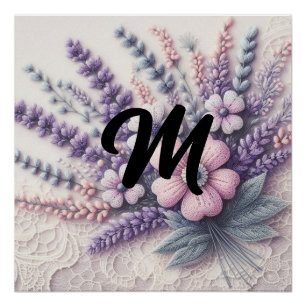 Monogramm lace florrosa lila-blauer Lavendel Poster