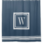 Monogramm Lake Blue und White Classic Square Duschvorhang (Vorderseite)