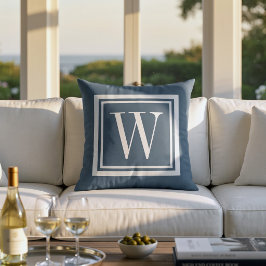Monogramm Lake Blue und White Classic Square Kissen