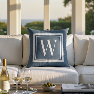 Monogramm Lake Blue und White Classic Square Kissen