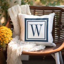 Monogramm Lake Blue und White Classic Square