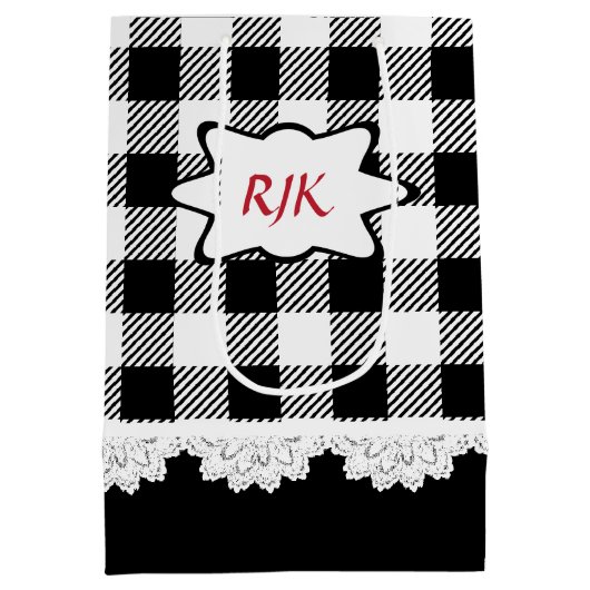 Monogramm Land Kariert Mittlere Geschenktüte (Rückseite)