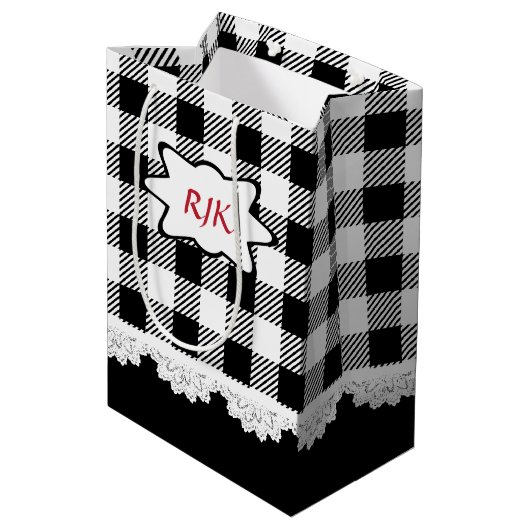 Monogramm Land Kariert Mittlere Geschenktüte (Rückseite Schrägansicht)