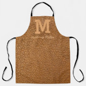 Monogramm Landbraun-Leder-Name-Script Modern Schürze (Vorderseite)