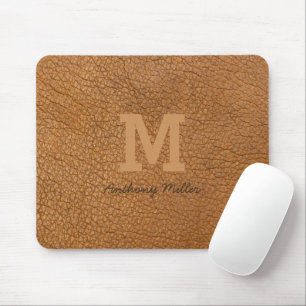 Monogramm Landbraun Leder Namensschrift Modern Mousepad