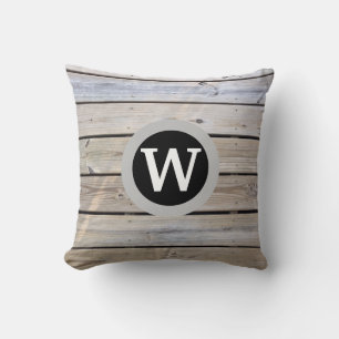 Monogramm Landhaus Holz Muster Kissen