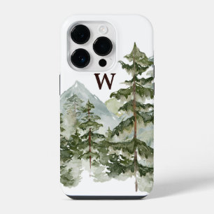 Monogramm Landhaus-Wasserfarbe Kiefernwald & Berg iPhone 14 Pro Hülle
