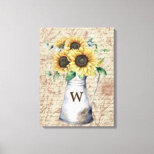 Monogramm Landsonnenblume Vintage-Buchstabe Decoup Leinwanddruck