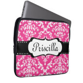 Monogramm-Laptop-Hülsen-Damast-Rosa-modernes Laptopschutzhülle (Vorne Rechts)