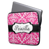 Monogramm-Laptop-Hülsen-Damast-Rosa-modernes Laptopschutzhülle (Vorderseite Links)