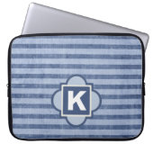 Monogramm-Laptop-Sieb mit blauem Streifen Laptopschutzhülle (Vorderseite)