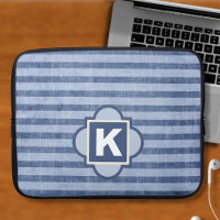 Monogramm-Laptop-Sieb mit blauem Streifen