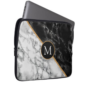 Monogramm-Laptop-Sieb mit Schwarz-weißem Marmor Laptopschutzhülle