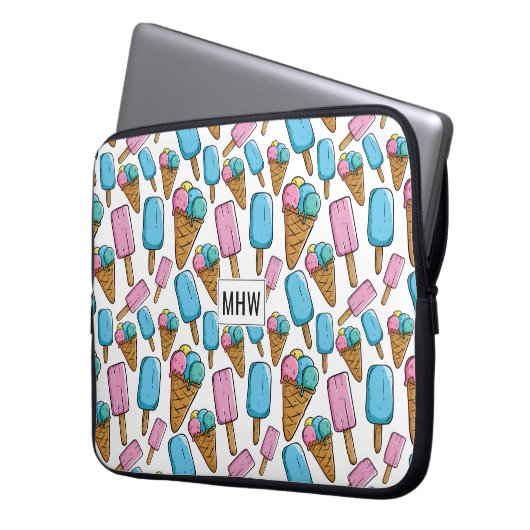 Monogramm-Laptophülsen des Eiscreme-Musters Laptopschutzhülle (Vorderseite Links)