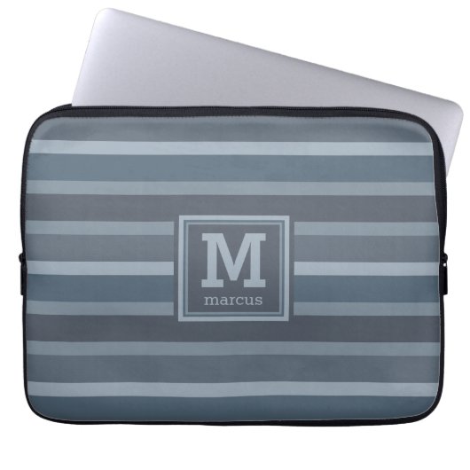 Monogramm-Laptophülsen des Streifen-Musters Laptopschutzhülle (Vorderseite)