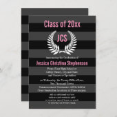 Monogramm Laurel Rosa Uni/Benutzerdefinierter Absc Einladung (Vorne/Hinten)