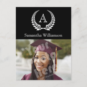 Monogramm Laurel Schwarz/Weiß Ankündigungspostkarte