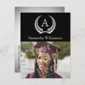 Monogramm Laurel Schwarz/Weiß Ankündigungspostkarte (Vorne/Hinten)